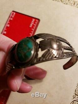 Vintage Petite Argent Turquoise Cuff Thunderbird Fred Harvey Era Bracelet