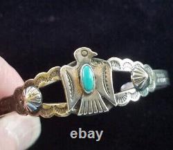 Vintage Sterling & Turquoise Thunderbird Bracelet Fred Harvey Bell Trading