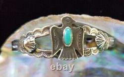 Vintage Sterling & Turquoise Thunderbird Bracelet Fred Harvey Bell Trading