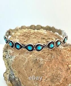 Vintage Zuni Fred Harvey Sterling Silver Turquoise Petit Point Bangle Bracelet