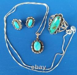 Vintg Turquoise Navajo Fred Harvey Era Sterling Silver Collier Boucle D'oreille Lot