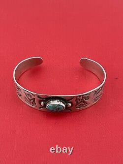 Vtg Bracelet manchette en argent sterling et turquoise FRED HARVEY