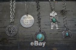 Vtg Collier Avec Pions Navajo Old Pawn Fred Harvey Silver & Turquoise Fob