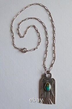 Vtg Fred Harvey Argent Sterling Stamped Thunderbird Collier Turquoise