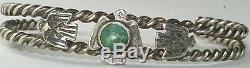 Vtg Fred Harvey Era Bracelet En Argent Sterling Turquoise Thunderbird