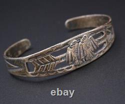 Vtg Fred Harvey Era Coin Argent Thunderbird Stamped Cuff Bracelet 6,25 Bs2672