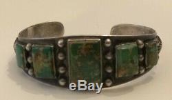 Vtg Fred Harvey Era Vert Turquoise Bracelet En Argent Sterling