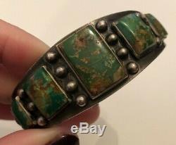 Vtg Fred Harvey Era Vert Turquoise Bracelet En Argent Sterling