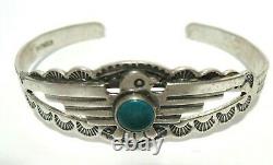 Vtg Fred Harvey Ère Sterling Argent Turquoise Thunderbird Bracelet Navajo