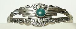 Vtg Fred Harvey Ère Sterling Argent Turquoise Thunderbird Bracelet Navajo
