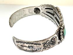 Vtg Fred Harvey Native American Sterling Silver /turquoise Cuff Bracelet Par Bell