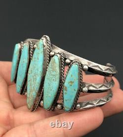 Vtg Fred Harvey Navajo Nevada Turquoise Sterling Silver Stamped Cuff Bracelet