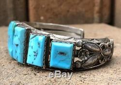 Vtg Fred Harvey Sterling Argent Sleeping Beauty Turquoise Entiers Bracelet