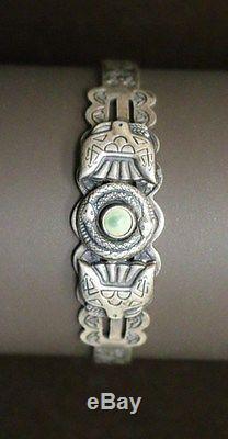 Vtg Navajo Fred Harvey Era Bracelet Sterling Ou Pièce De Monnaie Argent Vert Turquoise
