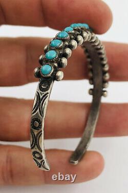 Vtg Navajo Fred Harvey Era Sterling Argent Petit Point Turquoise Cuff Bracelet