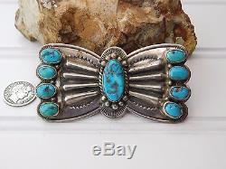 Vtg Old Fred Harvey Era Turquoise Repousse Coin Sterling Silver Butterfly Pin