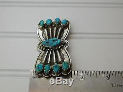 Vtg Old Fred Harvey Era Turquoise Repousse Coin Sterling Silver Butterfly Pin