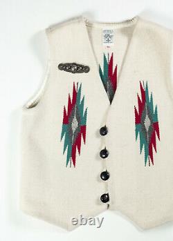 Vtg Ortega’s Wool Chimayo Vest With Fred Harvey Sterling Silver Pin Broche Native