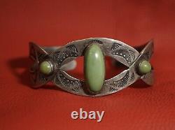Vtg Sterling Silver Turquoise Bracelet Fred Harvey Arrows Whirling Logs Taille 7