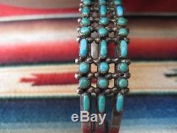 Vtg Triple Row Zuni Manchette Argent Turquoise Bracelet Oeil De Serpent Fred Harvey Navajo