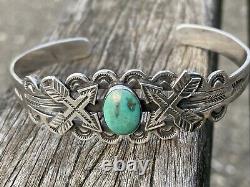 Wonderful Coin Silver + Turquoise Arrows Thunderbird Navajo Bracelet Fred Harvey